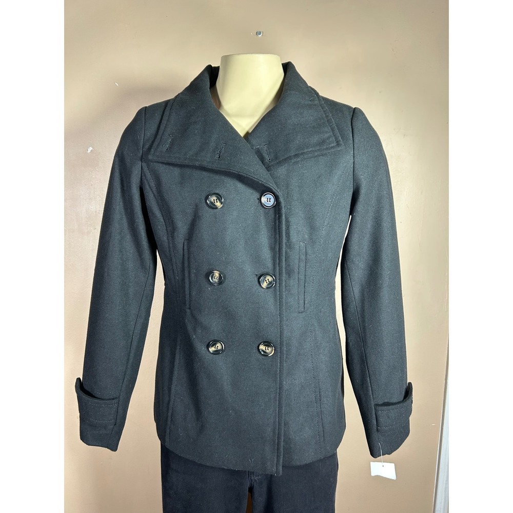 THREAD & SUPPLY Womens Black Double Breasted Wool Blend Peacoat Jacket Large NWT